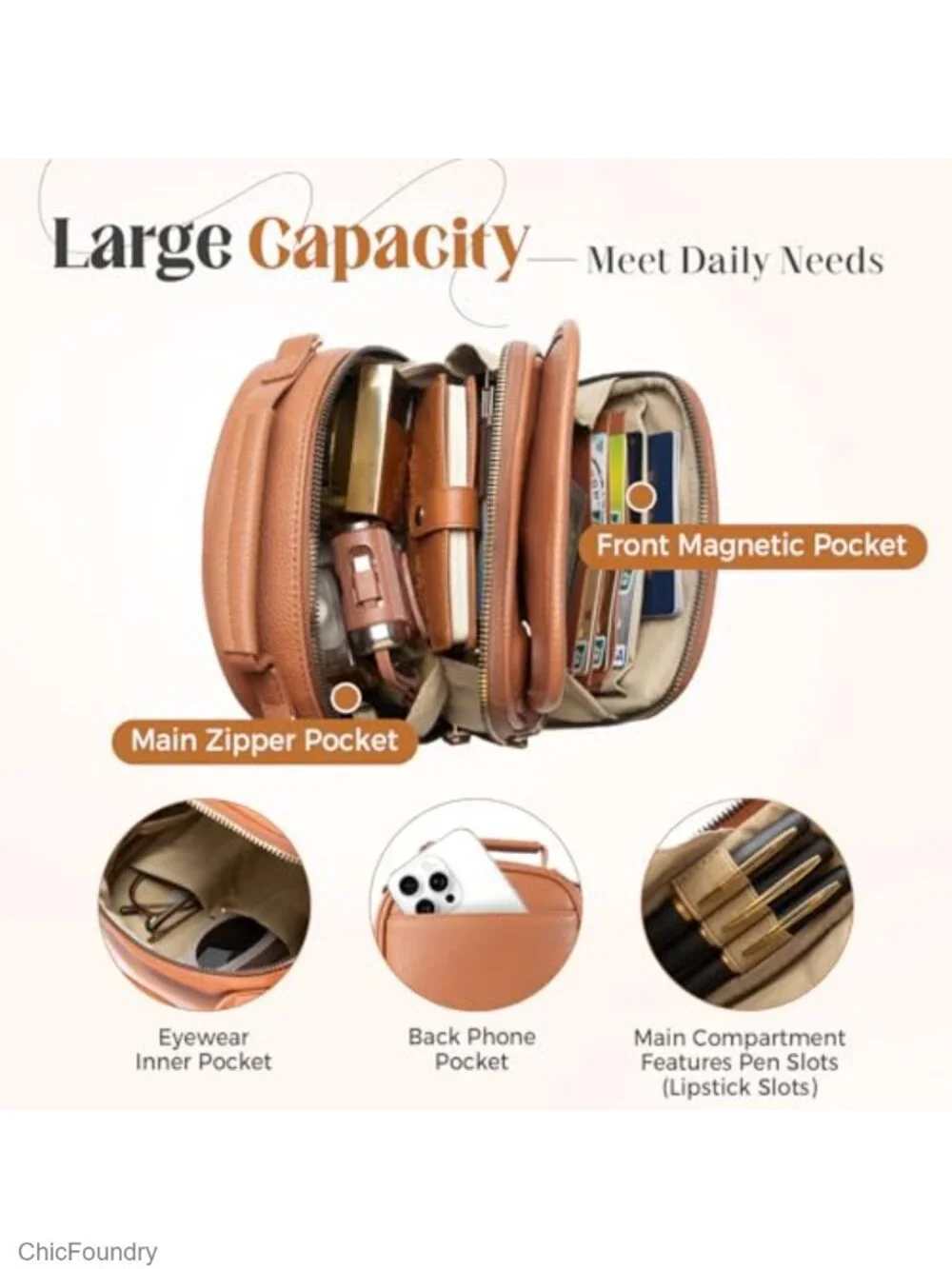 Vegan Leather Crossbody Bag with 2 Straps Anti Theft RFID Small Messenger